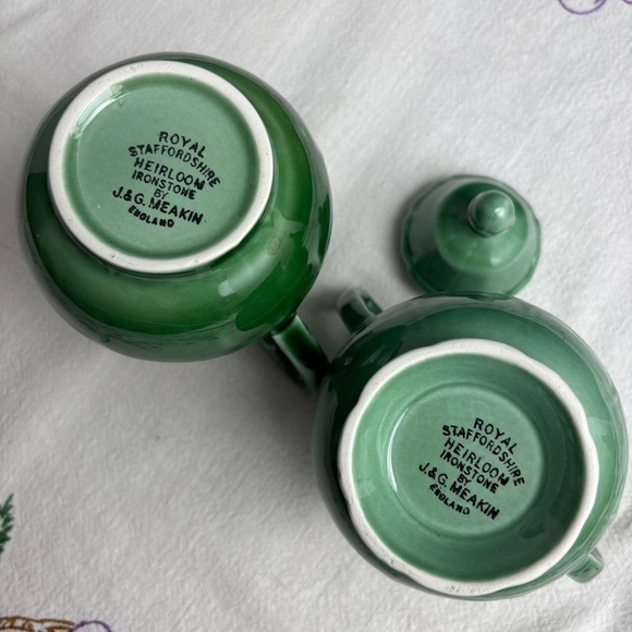 Royal Staffordshire J & G Meakin heirloom ironstone green creamer & sugar bowl - Picture 3 of 8